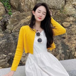 Black Cropped Knitted Sweater Korean Style Women's Coat Spring 2026 Long Sleeve Top Jersey Cardigan Female Clothing Blouses