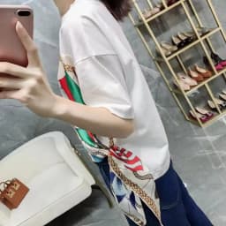Western style silk short sleeve women's summer printed V-neck T-shirt satin slimming five - length sleeves over a large top