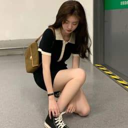 Polo Dresses For Women 2022 Summer New Single Breasted Tight Dress Contrast Color One Pieces Korea Short Sleeve Slit Mini Skirt