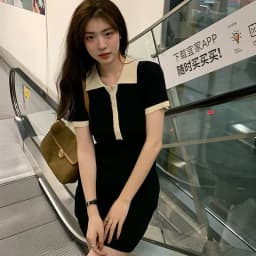 Polo Dresses For Women 2022 Summer New Single Breasted Tight Dress Contrast Color One Pieces Korea Short Sleeve Slit Mini Skirt