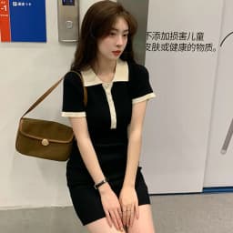 Polo Dresses For Women 2022 Summer New Single Breasted Tight Dress Contrast Color One Pieces Korea Short Sleeve Slit Mini Skirt