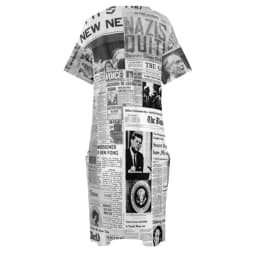 Newspaper Casual Dress Summer Old American Newspapers Kawaii Dresses Women Short Sleeve Korean Fashion Dress Plus Size 4XL 5XL