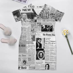 Newspaper Casual Dress Summer Old American Newspapers Kawaii Dresses Women Short Sleeve Korean Fashion Dress Plus Size 4XL 5XL