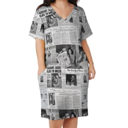 Newspaper Casual Dress Summer Old American Newspapers Kawaii Dresses Women Short Sleeve Korean Fashion Dress Plus Size 4XL 5XL