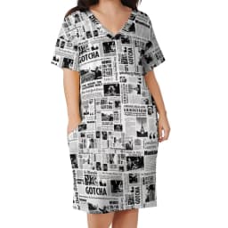Newspaper Casual Dress Summer Old American Newspapers Kawaii Dresses Women Short Sleeve Korean Fashion Dress Plus Size 4XL 5XL