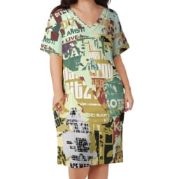 Newspaper Casual Dress Summer Old American Newspapers Kawaii Dresses Women Short Sleeve Korean Fashion Dress Plus Size 4XL 5XL