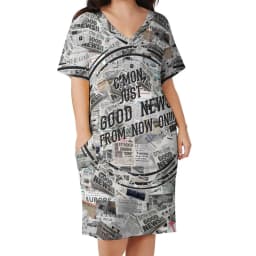 Newspaper Casual Dress Summer Old American Newspapers Kawaii Dresses Women Short Sleeve Korean Fashion Dress Plus Size 4XL 5XL