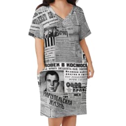 Newspaper Casual Dress Summer Old American Newspapers Kawaii Dresses Women Short Sleeve Korean Fashion Dress Plus Size 4XL 5XL