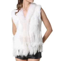 Women Winter Autumn Classic Fur Vest Real Rabbit Fur Knit Vest With Raccoon Fur Collar