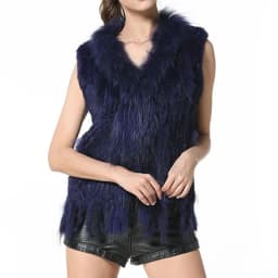Women Winter Autumn Classic Fur Vest Real Rabbit Fur Knit Vest With Raccoon Fur Collar