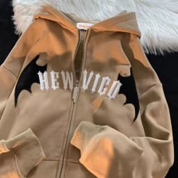 Hip Hop Dark Bat Wing Devil Horn Gothic Zip Up Hoodie Jacket Men Women Oversized Sweatshirt Kawaii Clothes Harajuku Winter Y2K