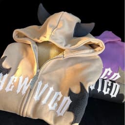 Hip Hop Dark Bat Wing Devil Horn Gothic Zip Up Hoodie Jacket Men Women Oversized Sweatshirt Kawaii Clothes Harajuku Winter Y2K