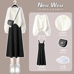 Autumn and Winter Women's Two Piece Set 2022 New Women Knitting Korean Elegant Solid Sweater+Dress Autumn Winter Clothing Suit