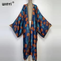WINYI new bright fashion printing sweet lady beach Bohemian long Cardigan Cover-up stitch Casual Boho Maxi Holiday party kimono