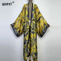WINYI new bright fashion printing sweet lady beach Bohemian long Cardigan Cover-up stitch Casual Boho Maxi Holiday party kimono