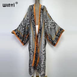 WINYI new bright fashion printing sweet lady beach Bohemian long Cardigan Cover-up stitch Casual Boho Maxi Holiday party kimono