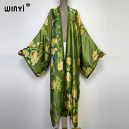 WINYI new bright fashion printing sweet lady beach Bohemian long Cardigan Cover-up stitch Casual Boho Maxi Holiday party kimono