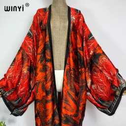 WINYI new bright fashion printing sweet lady beach Bohemian long Cardigan Cover-up stitch Casual Boho Maxi Holiday party kimono