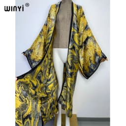WINYI new bright fashion printing sweet lady beach Bohemian long Cardigan Cover-up stitch Casual Boho Maxi Holiday party kimono
