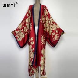 WINYI new bright fashion printing sweet lady beach Bohemian long Cardigan Cover-up stitch Casual Boho Maxi Holiday party kimono