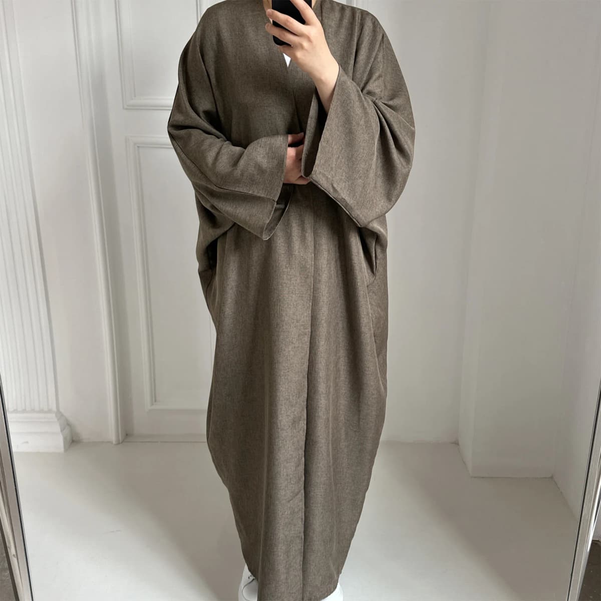 Linen-like Extra-Loose-Fit Butterfly Kaftan Abaya, Batwing Sleeves Muslim Women Open Abaya, Ramadan Eid Hijabi Islamic Clothing