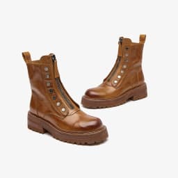 BeauToday Ankle Boots Women Horse Leather Waxing Round Toe Zippers Metal Decoration Platform Ladies Booties Handmade 04469