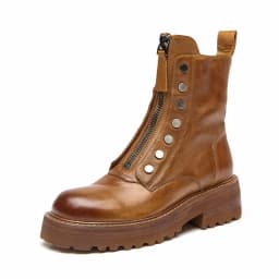 BeauToday Ankle Boots Women Horse Leather Waxing Round Toe Zippers Metal Decoration Platform Ladies Booties Handmade 04469