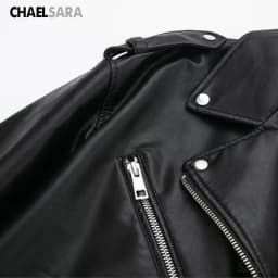 High Quality 2024 Spring Autumn Women Fashion Oversize Black Faux Leather Jacket Coat Female Casual Zipper Biker Outwear Tops