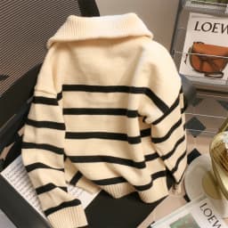 Women Sweater Oversize Zipper Knitted Pullover Long Sleeve Stripe Loose Ladies Sweaters Autumn Winter Women's Turtleneck
