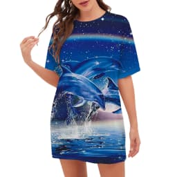 Whale Dolphin 3D Print Dress Summer Scenery Beach Style Ocean Vegan Dress Oversized Women Casual Short Sleeve Graphic Dresses