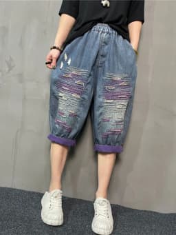 Amax LuluE 2025 Streetwear Womens Summer Fashion Loose Ripped Jeans Ladies Casual Vintage Luxury Denim Pants Punk Harem Trousers