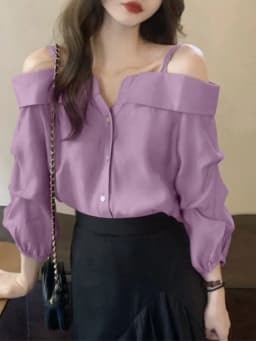 ZANZEA Fashion Long Sleeve Shirts Women Sexy Off Shoulder Blouse Vintage Straps Button Tops 2023 Autumn Pleats Solid Loose Tunic