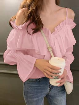 ZANZEA Fashion Long Sleeve Shirts Women Sexy Off Shoulder Blouse Vintage Straps Button Tops 2023 Autumn Pleats Solid Loose Tunic
