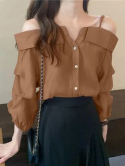 ZANZEA Fashion Long Sleeve Shirts Women Sexy Off Shoulder Blouse Vintage Straps Button Tops 2023 Autumn Pleats Solid Loose Tunic