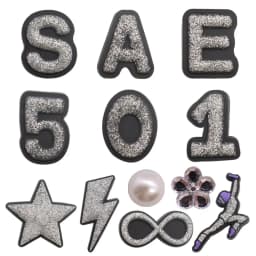 1-12Pcs PVC Flash Powder Star Numbers Shoe Charms Buckle Clog Silver Series Slipper Decoration Fit DIY Cool Backpack