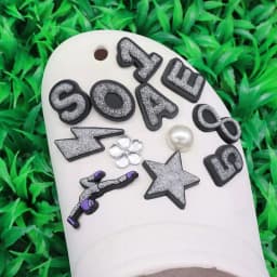 1-12Pcs PVC Flash Powder Star Numbers Shoe Charms Buckle Clog Silver Series Slipper Decoration Fit DIY Cool Backpack