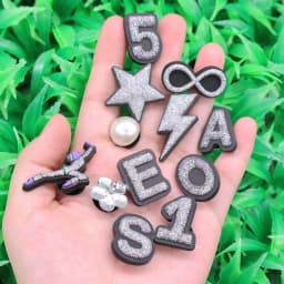 1-12Pcs PVC Flash Powder Star Numbers Shoe Charms Buckle Clog Silver Series Slipper Decoration Fit DIY Cool Backpack