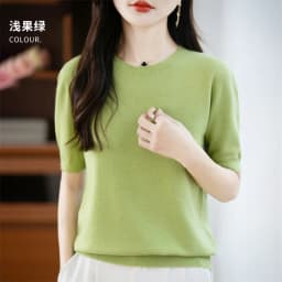 First-Line Ready-To-Wear Sweater Women's 100 Pure Wool Knitted Short-Sleeved T-Shirt Round Neck Thin Sweater Loose Half-Sleeve