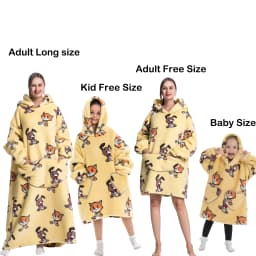 Kids Babys Warm Thick Oversized Wearable Blanket Hoodie for Winter Giant Polyester Blanket with Sleeves Cartoon Animal Print