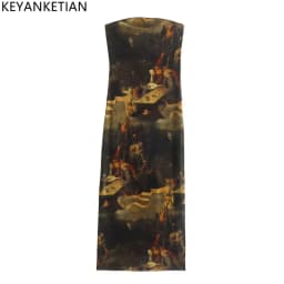 KEYANKETIAN spring new national wind totem print wrapped chest type sheath dress women's one-line neck high waist MIDI skirt