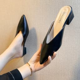 Pointed Slippers Women High Heels New Summer Shoes Fashion Luxury Square Heel Slides Slip Loafers Mules Black Female Party Shoes
