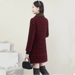 UHYTGF XL-6XL Winter Coat Women Fashion Stitching Medium Length Plaid Woolen Jacket Female Korean Slim Warm Ladies Overcoat 2261
