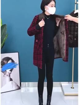 UHYTGF XL-6XL Winter Coat Women Fashion Stitching Medium Length Plaid Woolen Jacket Female Korean Slim Warm Ladies Overcoat 2261