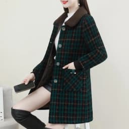 UHYTGF XL-6XL Winter Coat Women Fashion Stitching Medium Length Plaid Woolen Jacket Female Korean Slim Warm Ladies Overcoat 2261