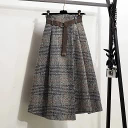 Lucyever Autumn Winter Thicken Long Skirt Women Vintage High Waist Irregular Plaid Skirts Female Elegant with Belt A-Line Skirts