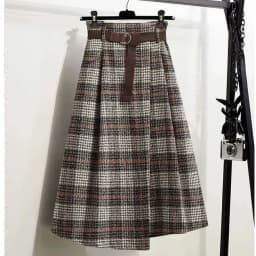 Lucyever Autumn Winter Thicken Long Skirt Women Vintage High Waist Irregular Plaid Skirts Female Elegant with Belt A-Line Skirts