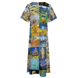 Vincent Van Gogh Dress Patchwork Print Party Maxi Dress Short Sleeve Graphic Bohemia Long Dresses Streetwear Oversize Clothing