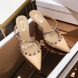 Heeled Sandals Summer 2026 Women's Shoes Luxury Rivet Slippers Patent Leather Pointed Toe Comfortable Elegant Casual Ladies Shoe