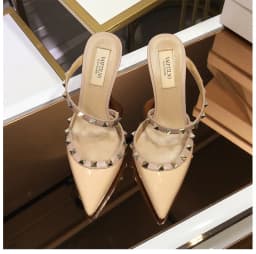 Heeled Sandals Summer 2026 Women's Shoes Luxury Rivet Slippers Patent Leather Pointed Toe Comfortable Elegant Casual Ladies Shoe