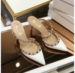 Heeled Sandals Summer 2026 Women's Shoes Luxury Rivet Slippers Patent Leather Pointed Toe Comfortable Elegant Casual Ladies Shoe